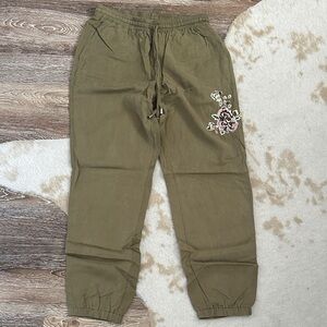 Olive Jogger Pants with Flower